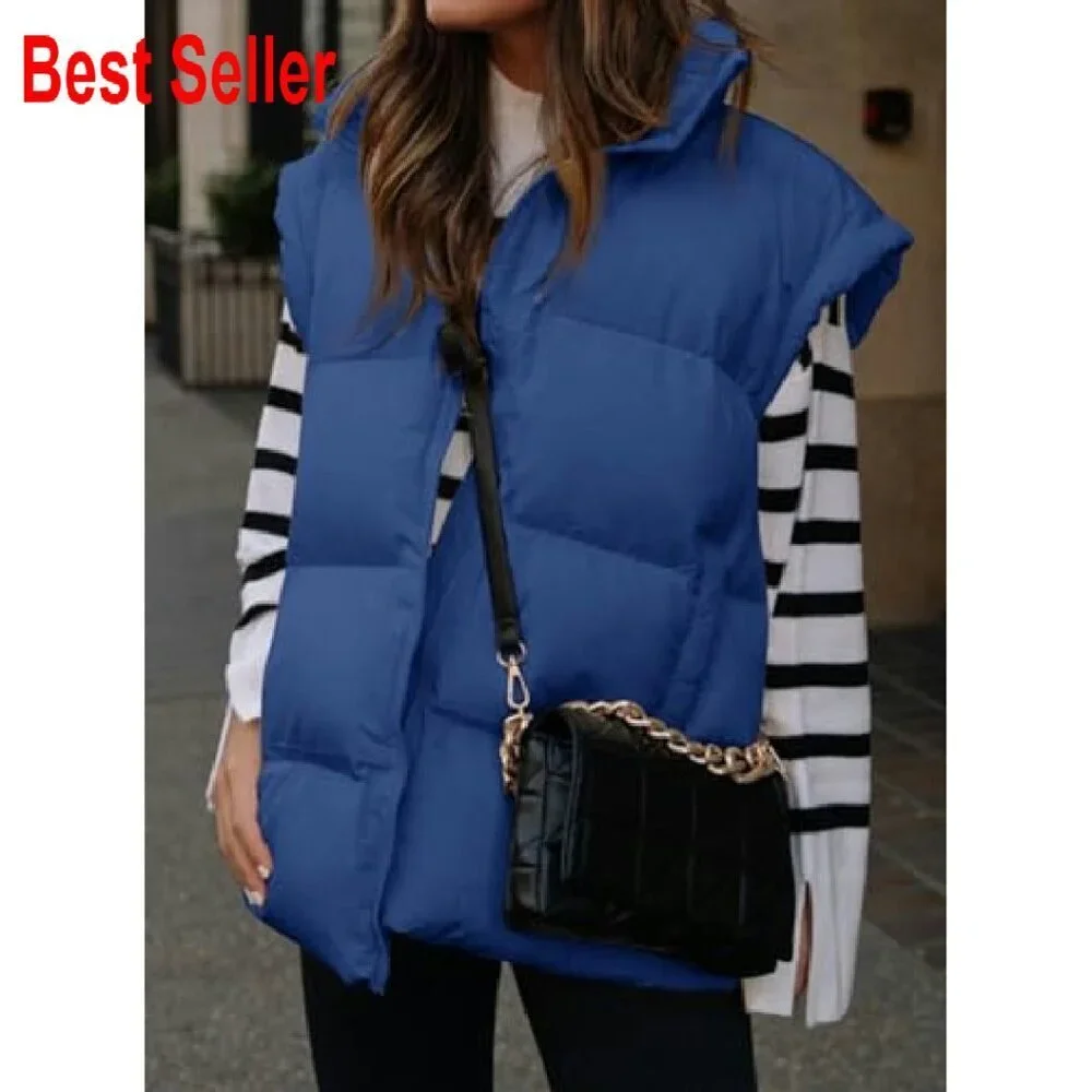 Oversized Puffer Vest Stand Collar Insulated Padded Jacket Chic Winter Style